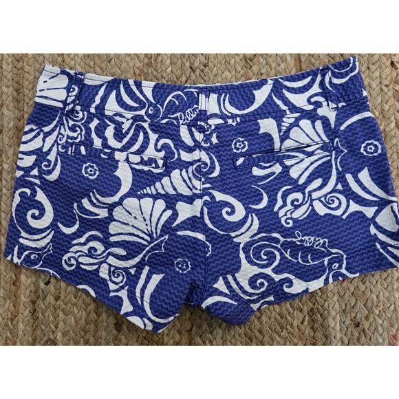 LILLY PULITZER The Walsh Short Womens Sz 4 Purple White Geo Seersucker Hot Pants - Picture 2 of 5